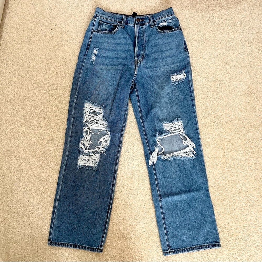 Windsor High Rise Ripped Straight-Leg Jeans - Picture 2 of 6